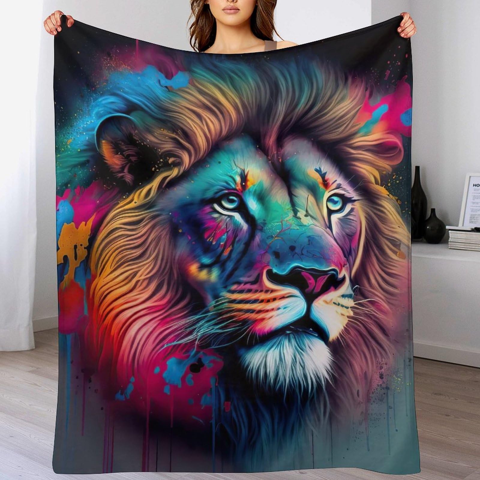 Couvre-lit lion couverture en flannel plaid canapé salon 150x200