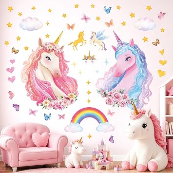DECOWALL SG2-2322 Large Unicorn Wall Decals Rainbow Clouds Wall Stickers for Kids Baby Girls Bedroom Living Room Nursery Living Room Decor