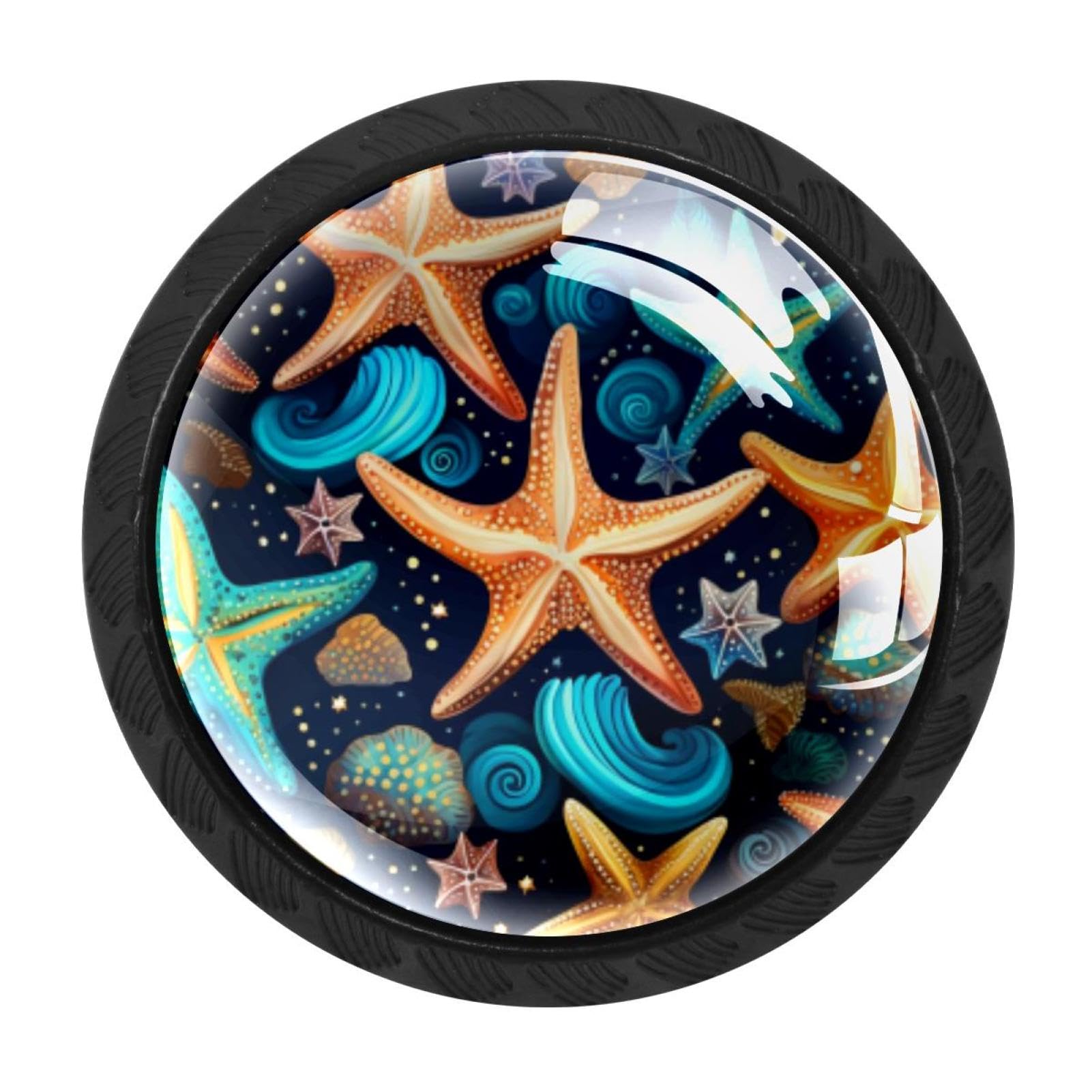 Chenzzzz Multicolored 05 4 Pack Black Starfish Kitchen Handles, Cabinet Pulls Hardware For Cupboard Drawer Knobs Dresser Pulls