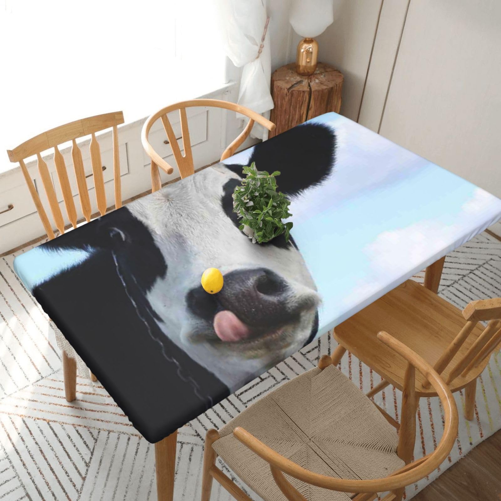 BNVSADC cute cow under white clouds Printed 5FT Tablecloth Polyester Kitchen Water Resistant Table Cloth Dining Table Decoration Table Covers, 152x76 CM