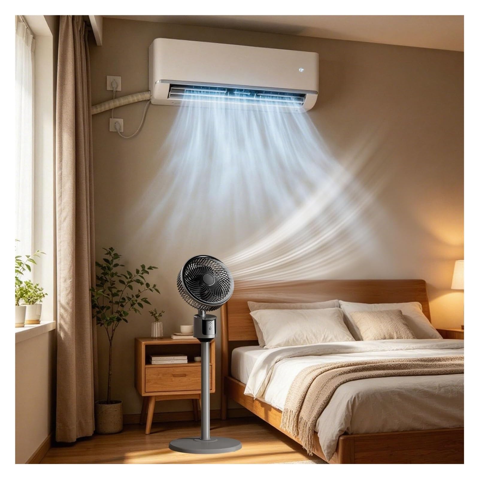 Ventilatore a piantana molto silenzioso, potente ventilatore estivo | Con 3 velocità, potente raffreddamento per camera da letto, soggiorno e casa, silenzioso (grigio)