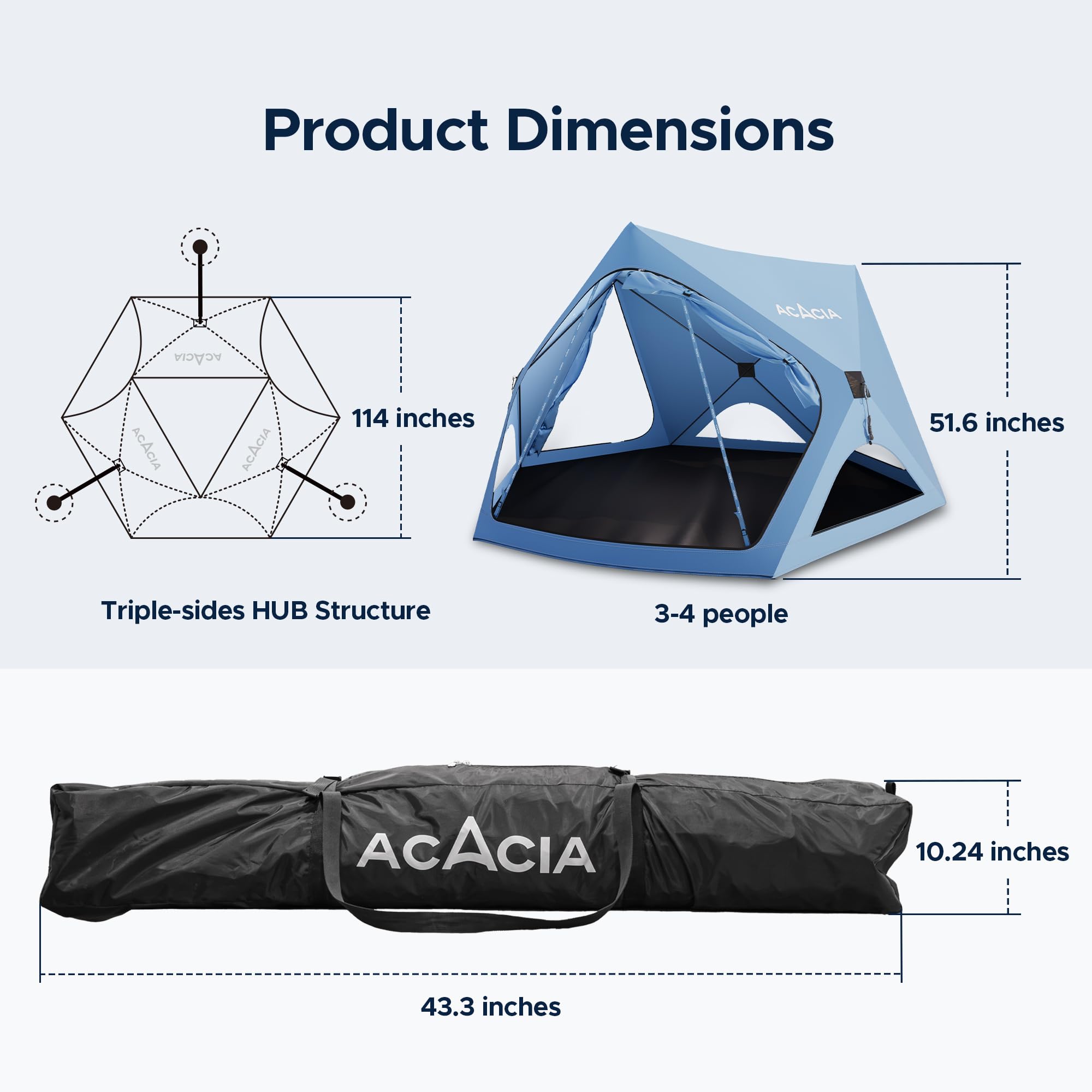 ACACIA Tente de Plage Pop-up pour 4 Personnes avec Protection UPF 50+, Pare-Soleil Facile à Installer, Pare-Soleil d'intimité de 24 x 23 m pour la Plage, Le Camping et Le Jardin