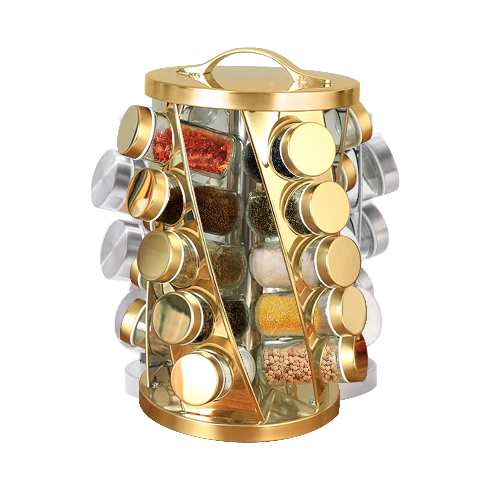 Especiero portátil de acero inoxidable con 20 tarros de especias incluidos, organizador giratorio de especias para torre de cocina, estante de almacenamiento para especias y condimentos, color