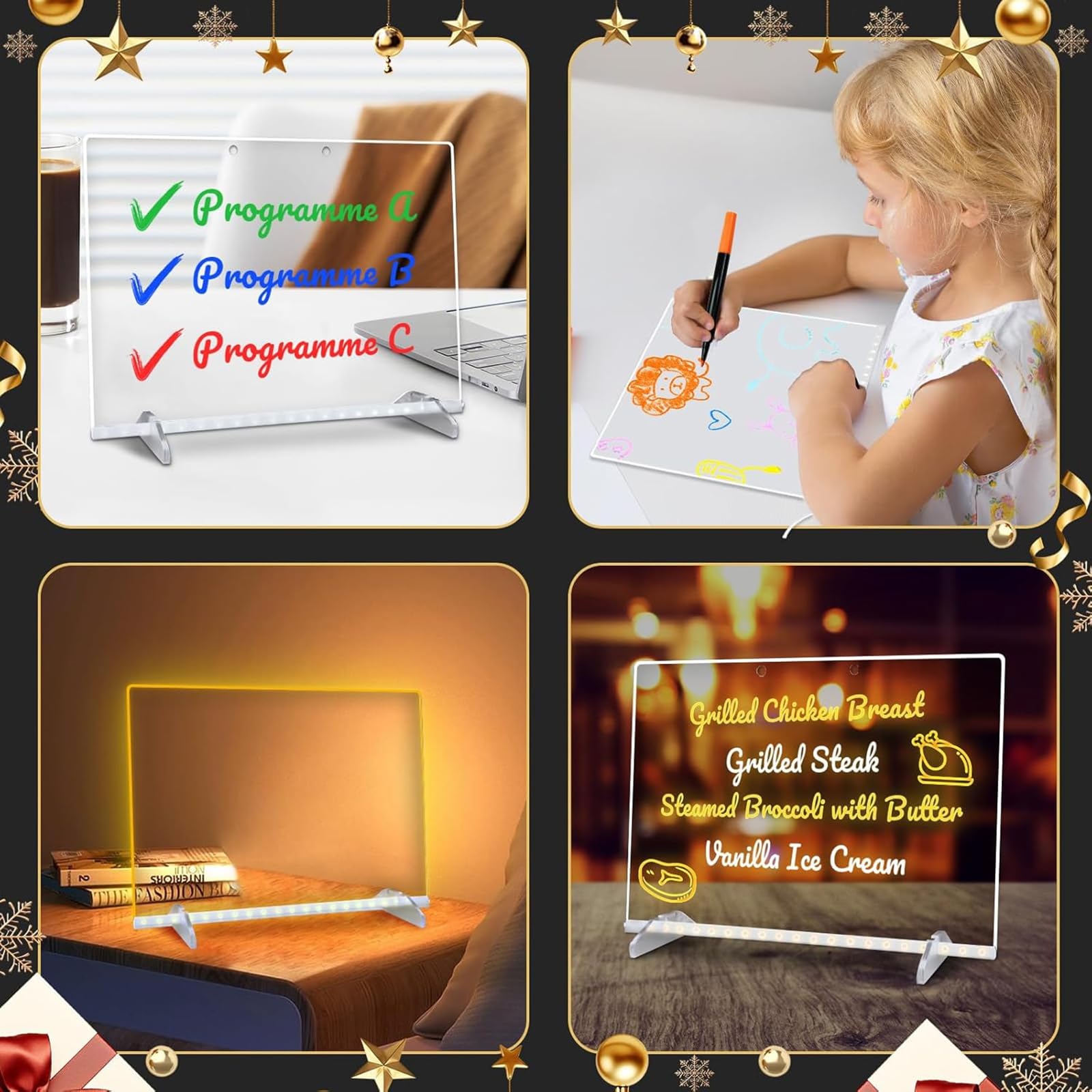 Todosdm Pizarra Luminosa Led Ins Style, Tablero De Notas 30x20cm Borrable En Seco De Acrílico Todosdm Pizarra Luminosa Led Ins Style, Tablero De Notas 30x20cm Borrable En Seco De Acrílico