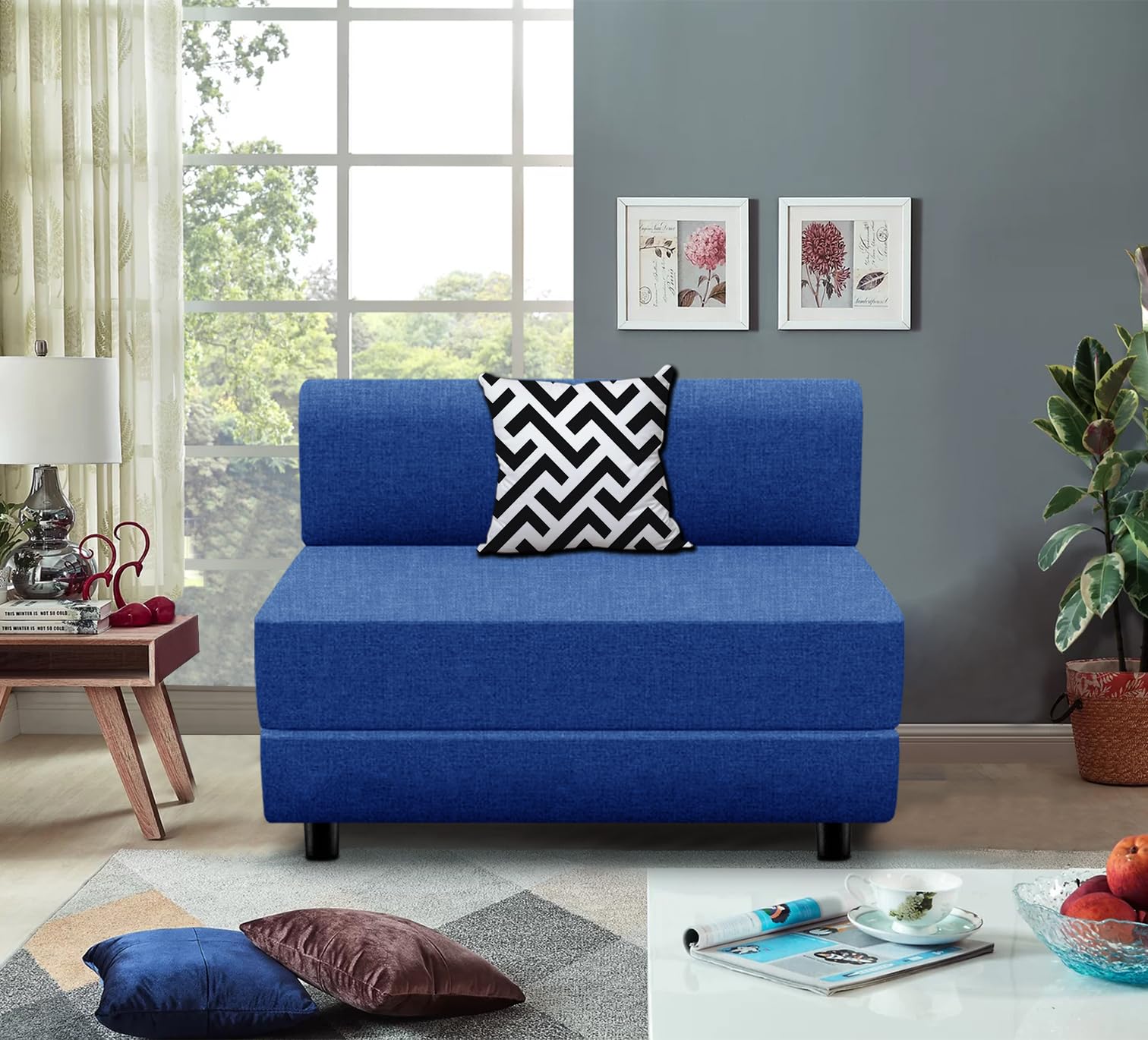Cloudyfeel Leg Sofa Cum Bed Sofa | 1 Seater | Sofa Bed 3X6 Feet, Foldable Sofa Bed with Cushion for Living Room - Jute Fabric - Blue Color (B0DCZ2S6LC) Amazon Price History, Amazon Price Tracker