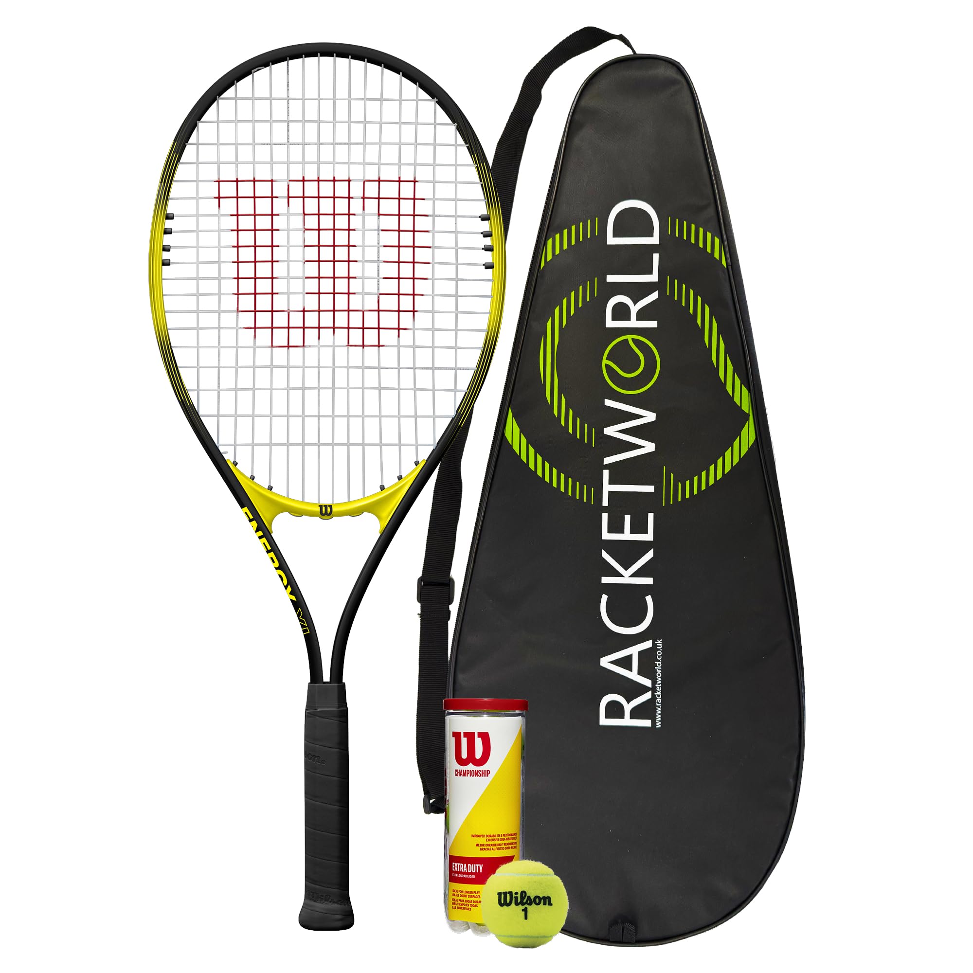 Wilson Energy XL Tennis Racket 2025 Black/Yellow (Tennis Racket, Perfromance Cover & Tennis Balls)