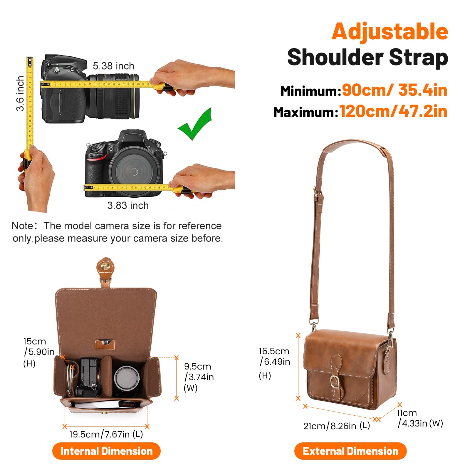 Cwatcun Sacoche pour Appareil Photo Sacoche d'épaule pour Appareil Photo Compact Sacoche étanche Rétro Compatible pour Canon Nikon Sony SLR/DSLR Appareil Photo sans Miroir et Objectif Marron,S