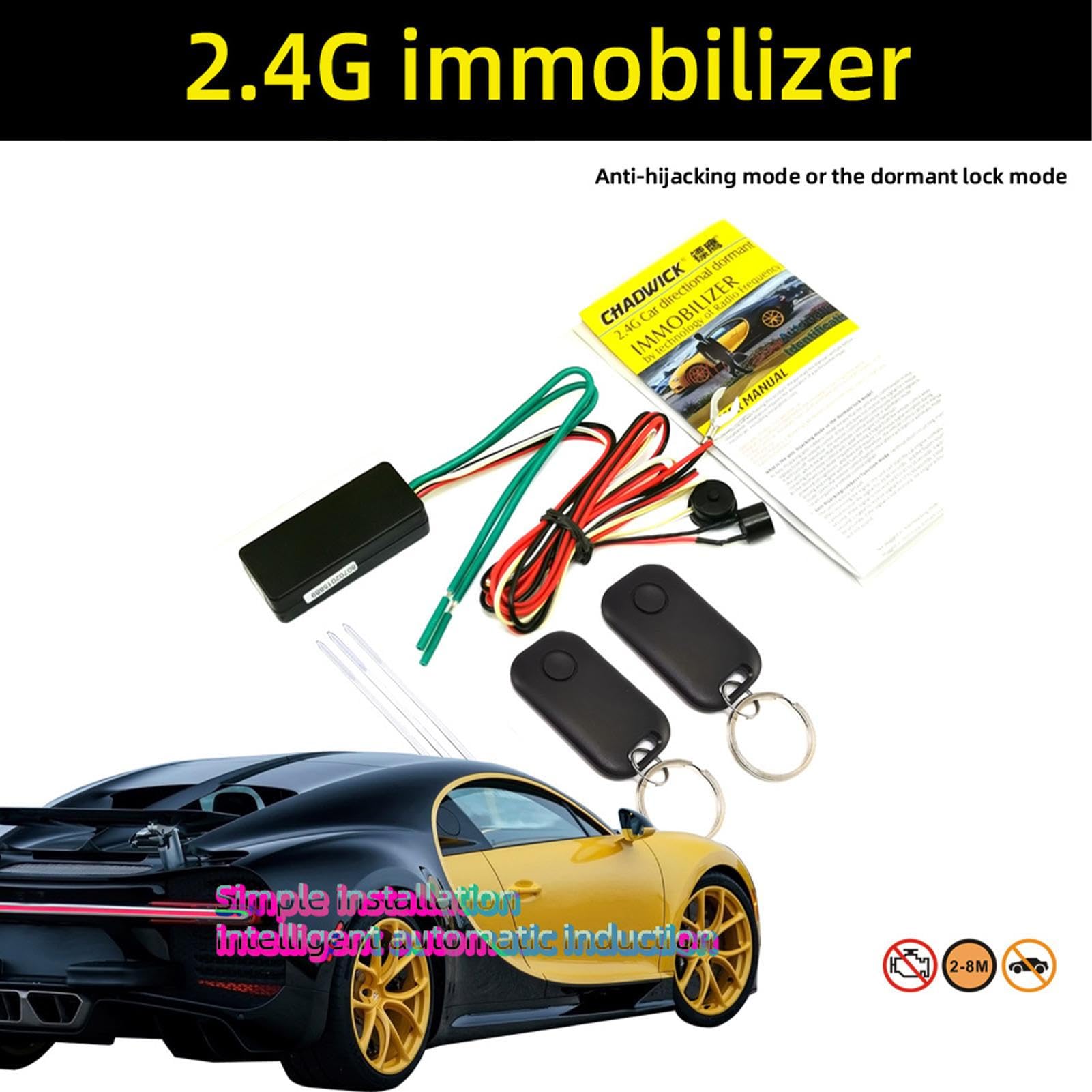 Immobilisateur Moteur Voiture Sans Fil 2.4GHz - Antidémarrage Automatique Verrouillage Auto, Alarme Antivol Pour SUV Et Véhicules 12V