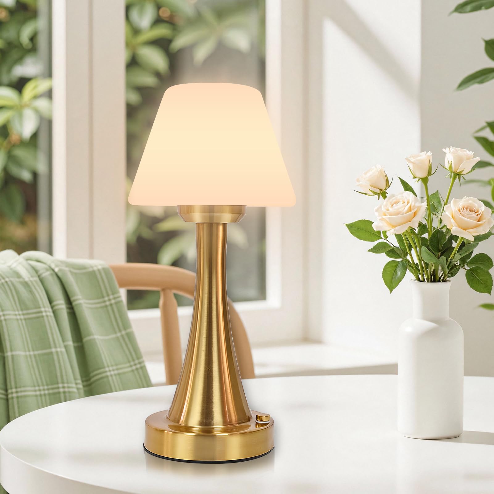 hixyer Cordless Table Lamp, Rechargeable Battery Operated Metal Desk Lamp, 3 Lighting Modes USB Reading Light, Touch Control, Stepless Brightness, for Home and Office