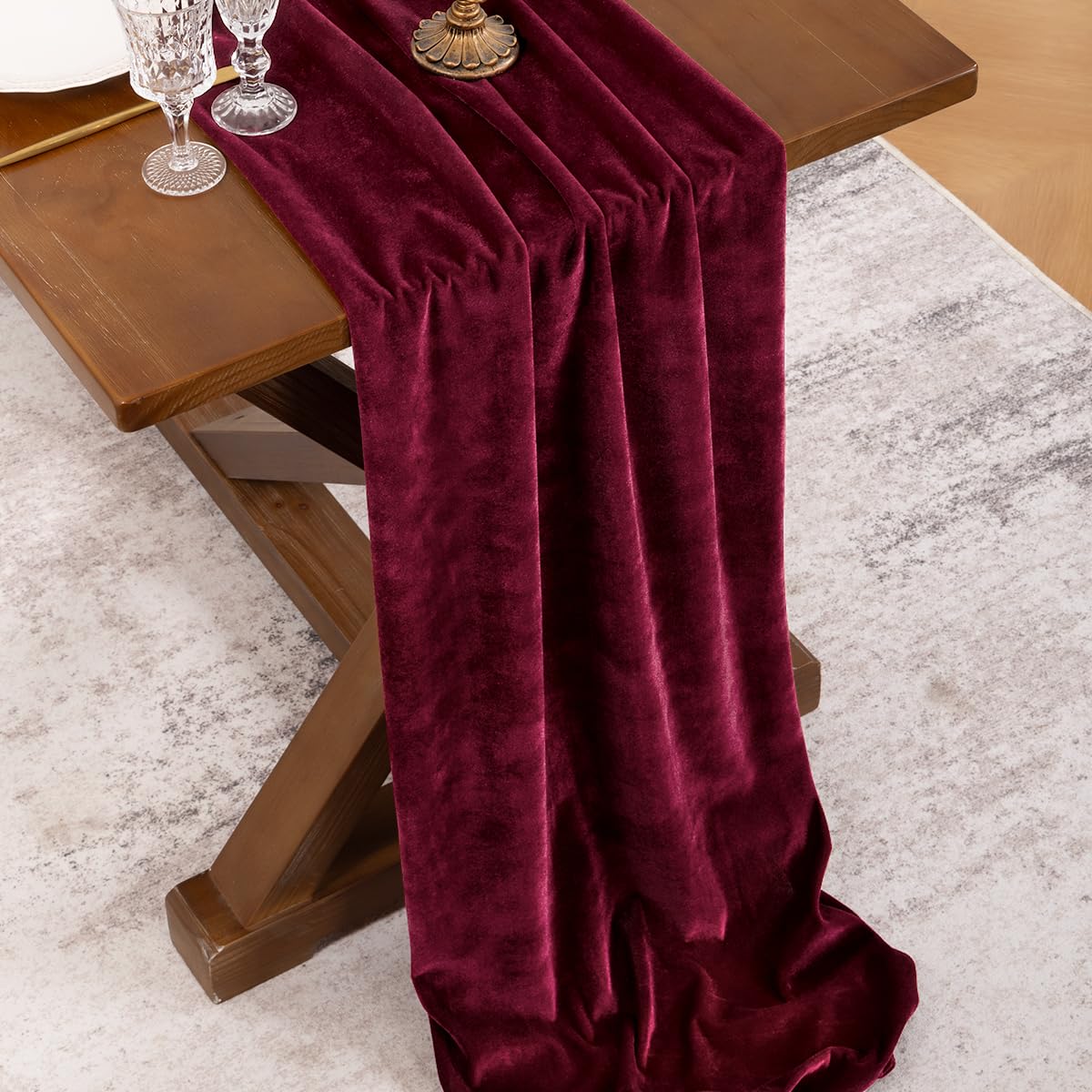 Socomi Samt-Tischläufer, 2 Stück – 50 X 305 Cm, Burgunderrot, Für Weihnachten, Hochzeit & Feiern