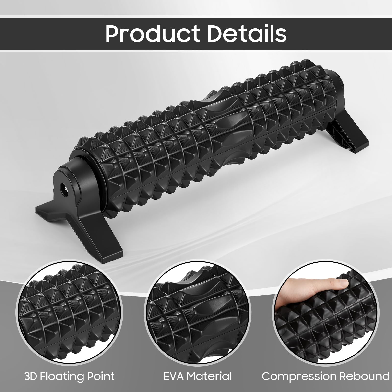 53cm Foam Roller, Rullo Massaggio Muscolare con strutturato 3D, supporto e ventosa per rilassamento muscolare Yoga Pilates, Rullo in schiuma per schiena collo gambe (Nero)