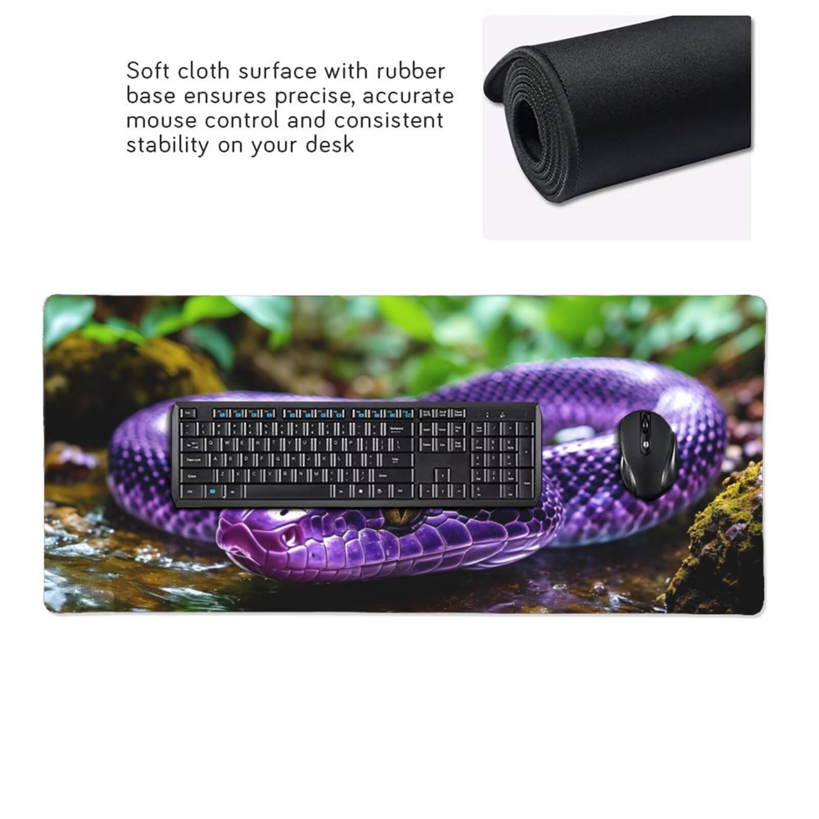 Tappetino Mouse XXL 1400 x 600 x 3mm, Tappetino Mouse Viola Mouse Pad, Esteso con Bordi Cuciti Gaming Mousepad Serpente, Base in Gomma Antiscivolo, Sottomano Scrivania, per Computer, PC, Laptop H-812