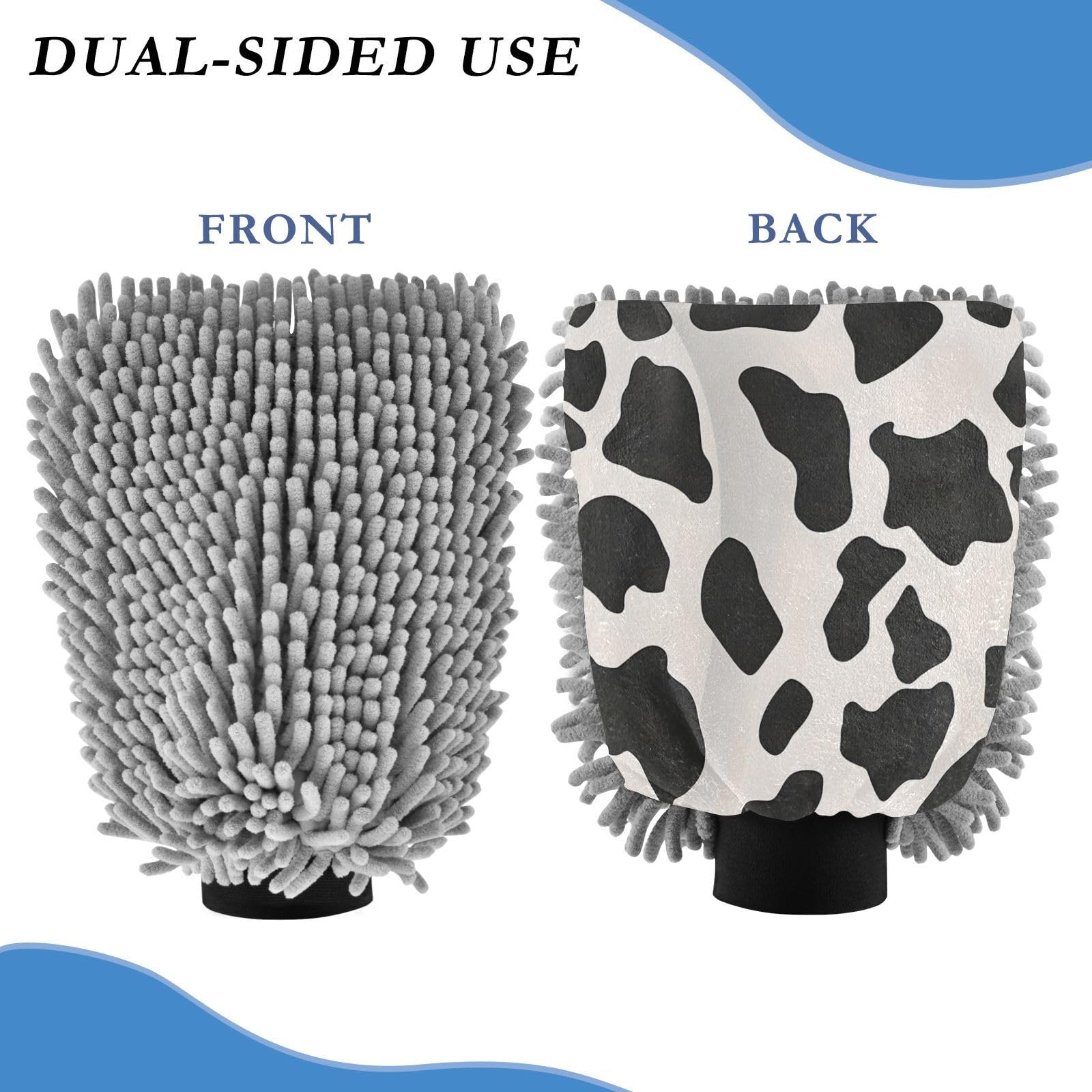 IOACIY Absorbent Microfiber Car Wash Drying Mitts, 2 Pack, Scratch-Free & Lint-Free, Rich Foam, Highly Absorbent, Double Sided, Wash Mitt Perfect for Car Washing, M, Cow (38)