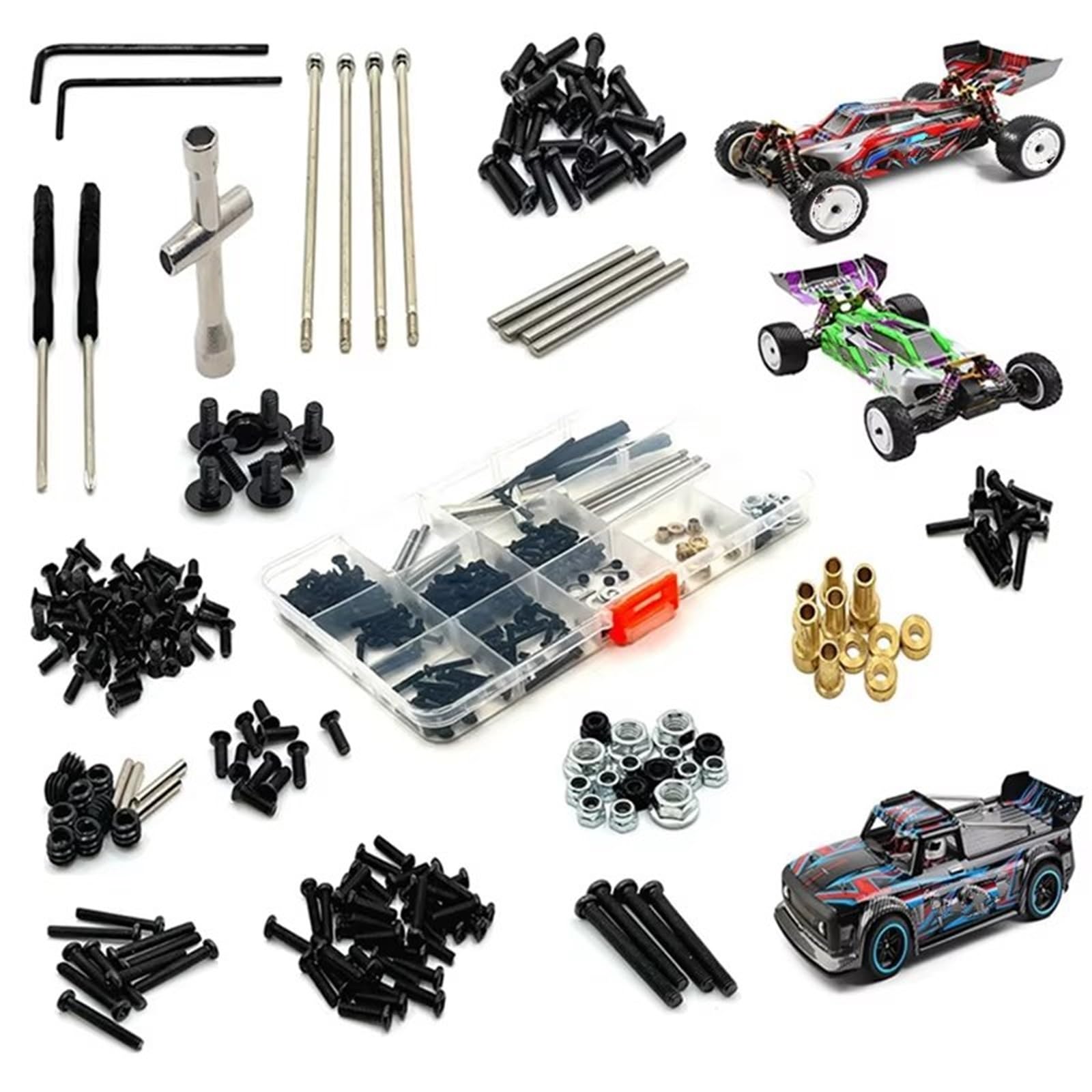 KingVal 4-Pack Metal Screw & M3 Nut Set - Replacement RC Parts For WLtoys 104001, 104002, 104072 Cars