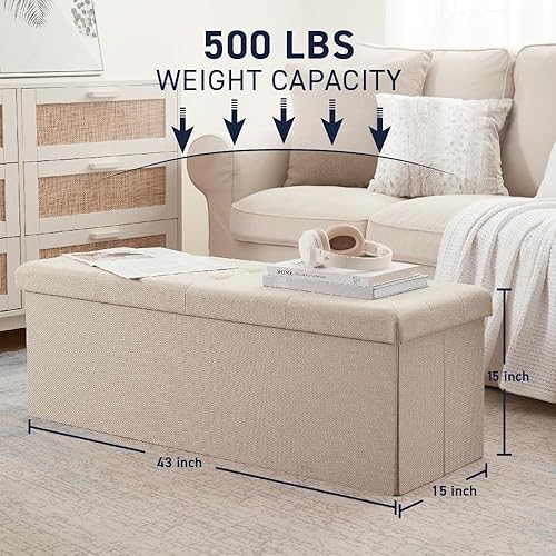 Miniatura 84 de Ornavo Home Otomana plegable de almacenamiento de 15 pulgadas, taburete cuadrado pequeño de almacenamiento, banco de dormitorio, color beige