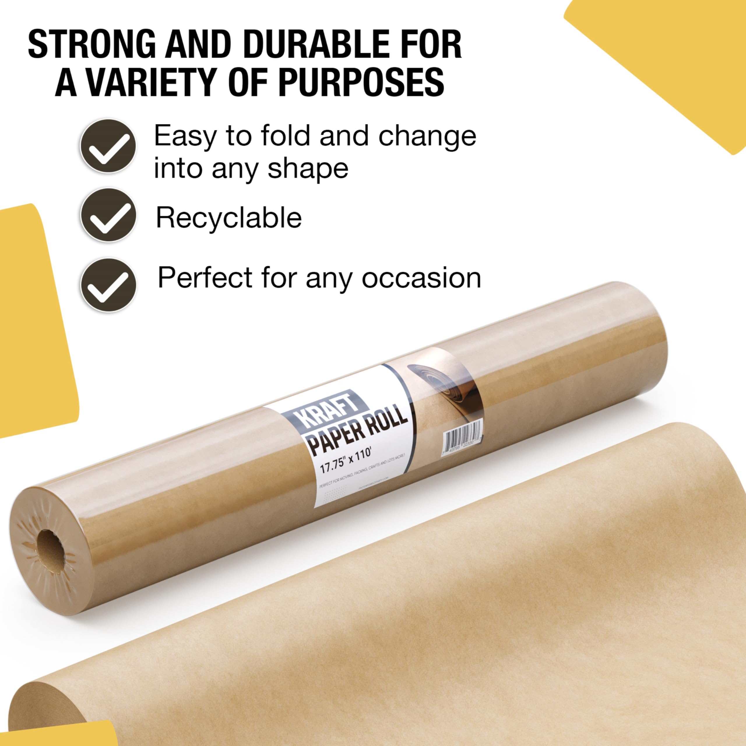 Natürliches Kraftpapier, 45,1 x 3,352,8 cm, braune Rolle, Geschenk- und Versandpapier, perfekt zum Basteln und Verpacken von Crown Display