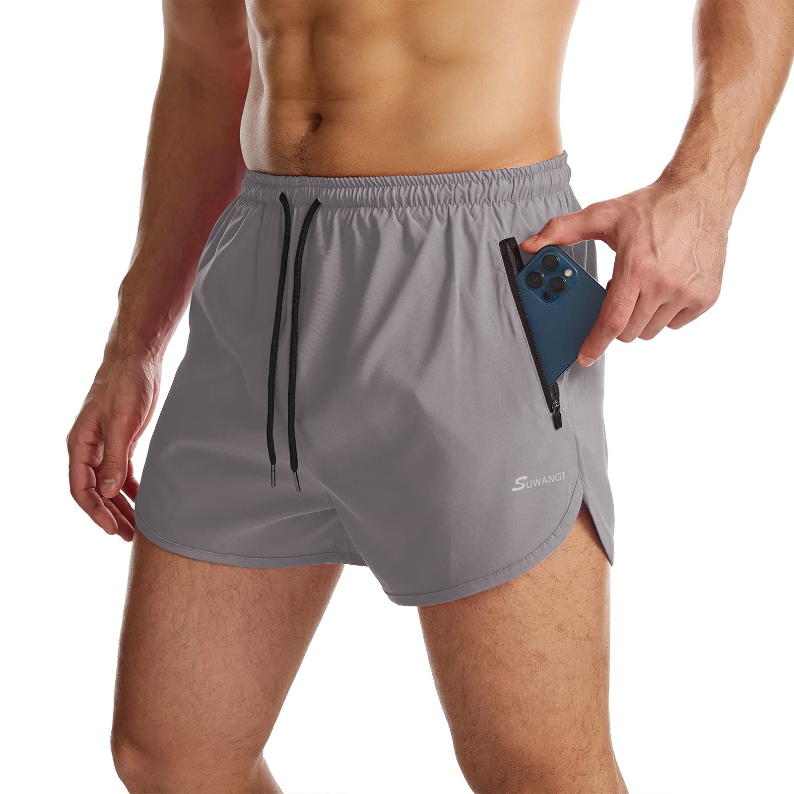Suwangi Herren Sport Shorts Laufshorts Kurze Hose Schnell mit Innenslip Trocknend Sporthose mit Tasch