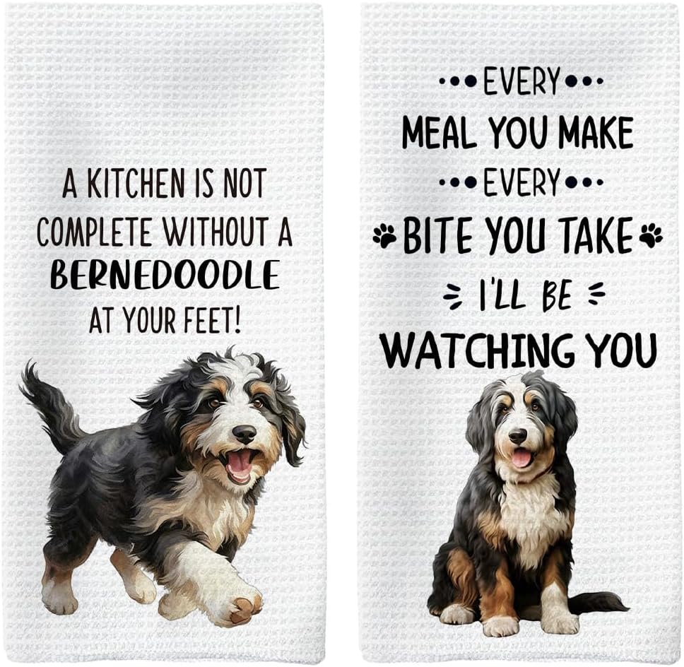 Bernedoodle Kitchen Towels Set of 2, Bernedoodle Lovers Gifts, Dog Decorative Hand Towels, Dog Dishcloths Dish Towel Tea Towel for Kitchen, Dogs Kitchens Bathroom Decor, 16x24inch
