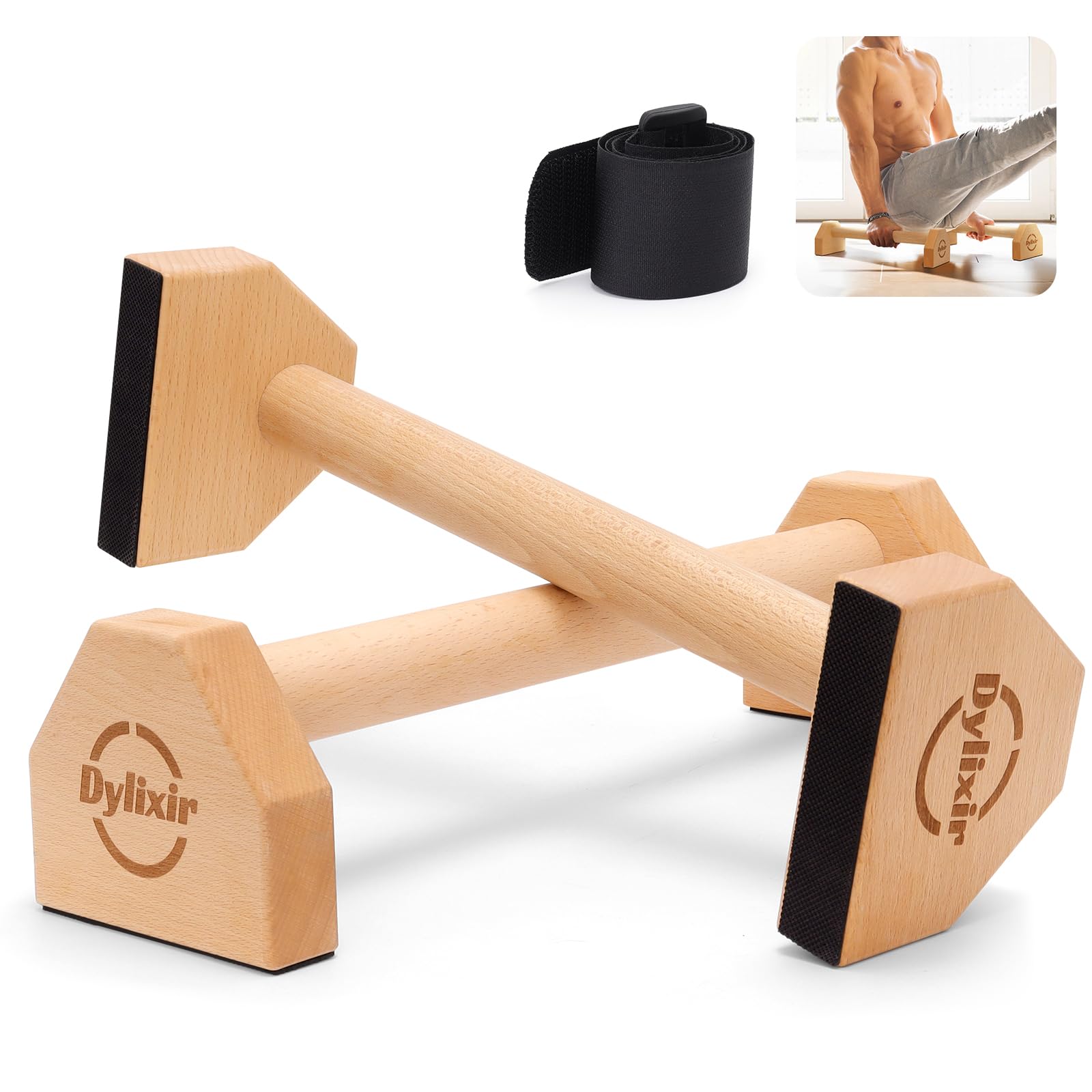 Liegestützgriffe 2 Push Up Bars Holz Parallettes gelenkschonende Liegestützgriffe Calisthenics Equipment Fitnessgeräte für zuhause Handstand & Liegestütze M