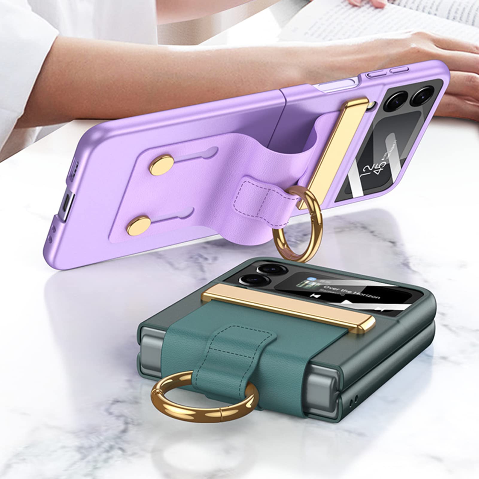 Custodia Per Samsung Galaxy Z Flip 4, Custodia Rigida Ultra Sottile in PC Con Protezione Della Lente E Staffa Per Il Dito, Custodia Protettiva Leggera Antiurto,Viola