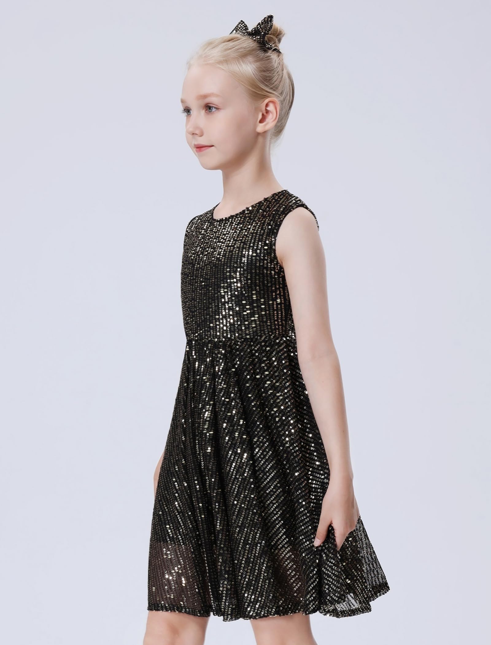 EXARUS Abito da ragazza scintillante senza maniche con paillettes per feste occasioni speciali abito sequenza formale