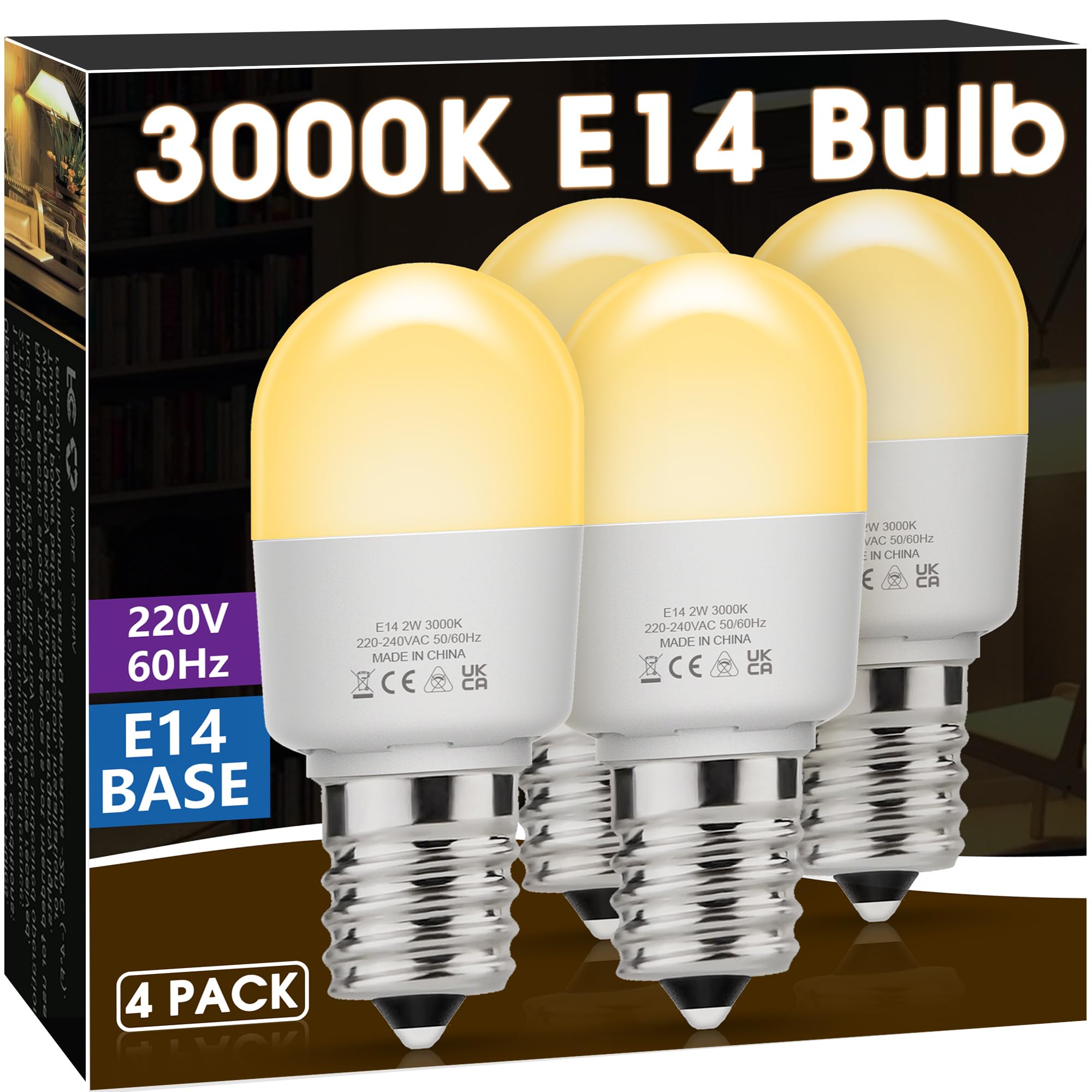 E14 LED Light Bulb, 4Pack Refrigerator Bulb, 2W SES E14 Mini LED Bulbs(Equivalent to 20W-25W), 3000K Warm White, 200LM, Non-Dimmable, Suitable for Fridges, Freezers, Small Edison Screw Base