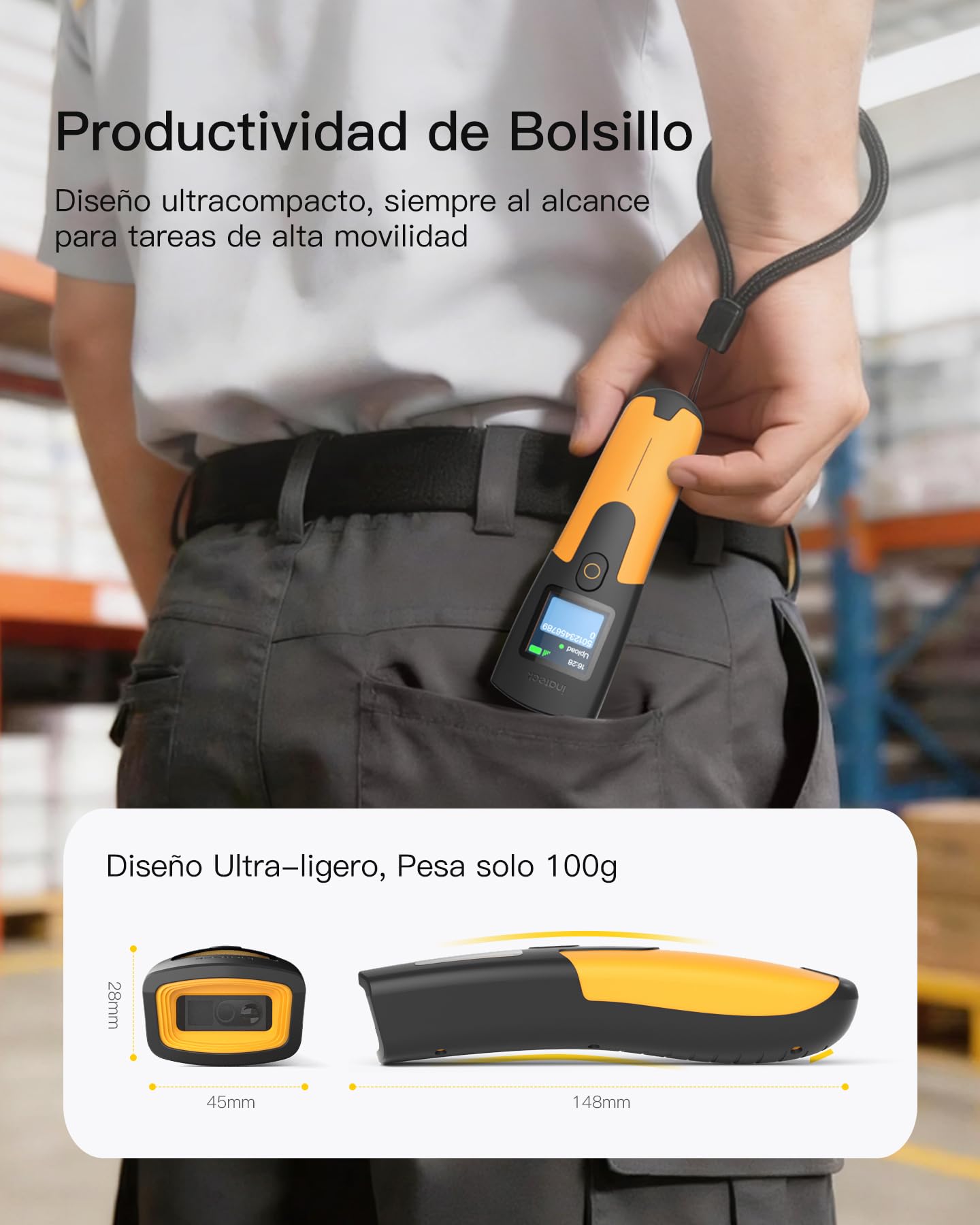 Inateck Escáner de código de Barras inalámbrico 1D 2D, escáner de código QR pequeño Bolsillo para inventario, Bluetooth 3 en 1 y Cable USB y 2,4 G inalámbrico, 2600 mAh, para PC, Tablet, Android, iOS