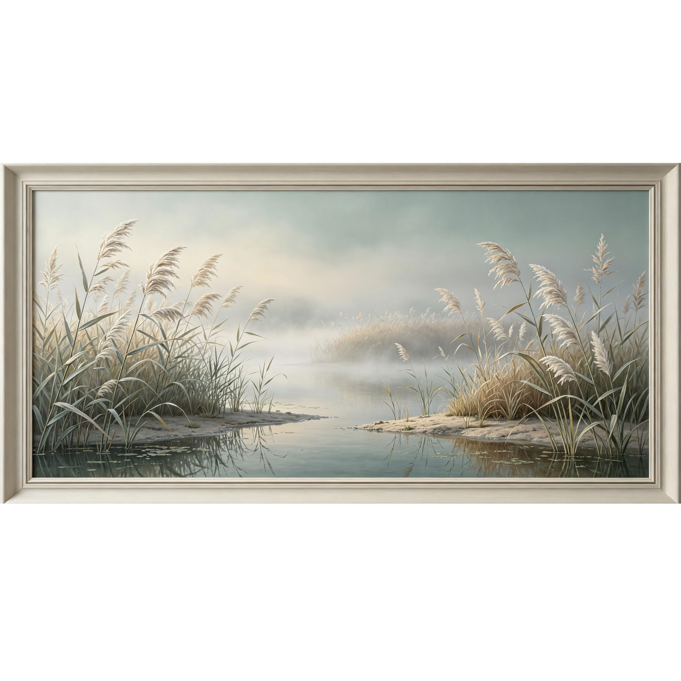 Agglomerix 3D Framed Wall Art Lake Shore Reed Marsh Mist Watercolor Landscape Large Size SelfAdhesive Removable Wall Decor Prints Artwork for Living Room Bedroom Office