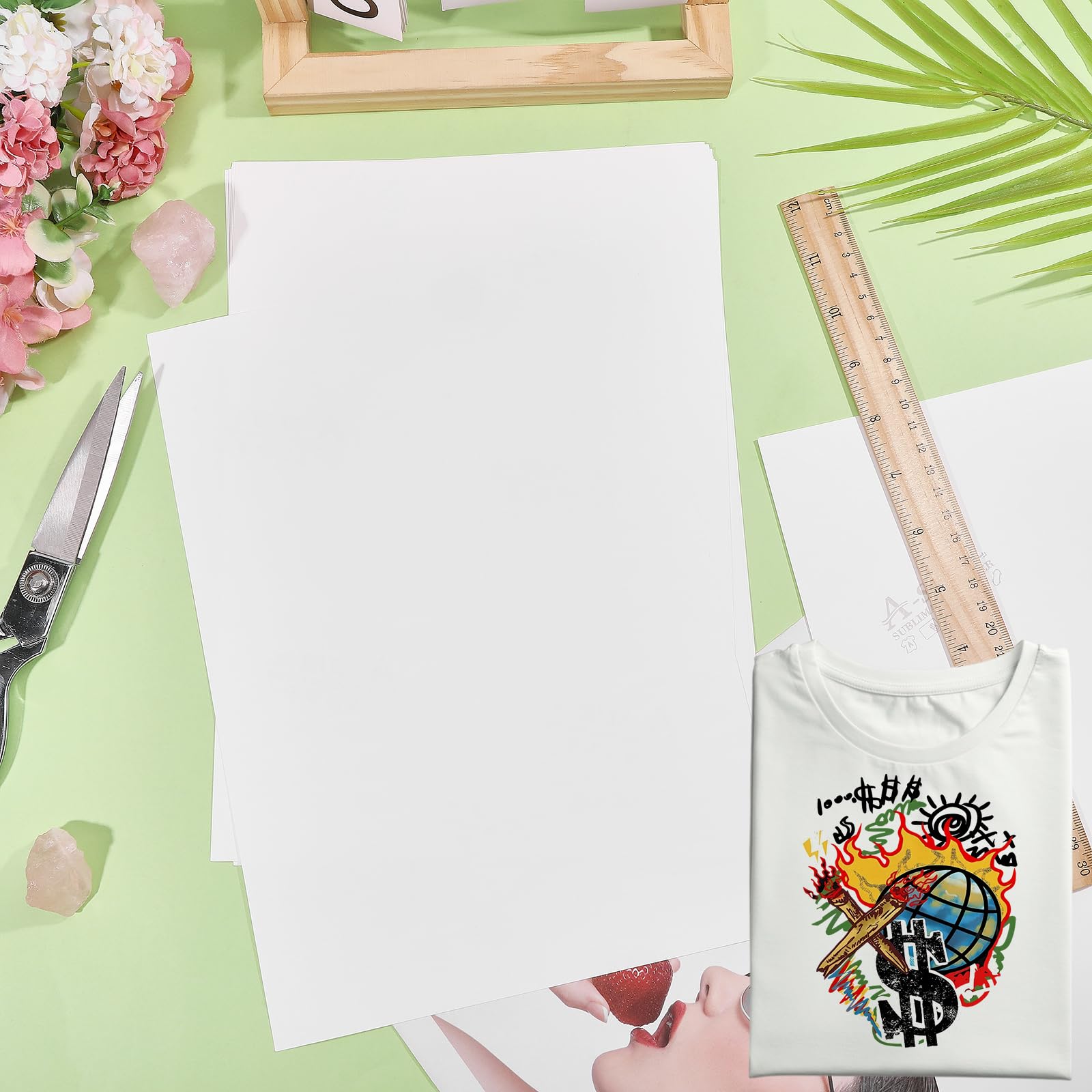 GLOBLELAND Lot de 100 feuilles de papier de sublimation pour imprimantes à jet d'encre - 20 x 22 cm - 120 g/m² - Papier de sublimation pour t-shirts, tasses, projets de bricolage, sacs