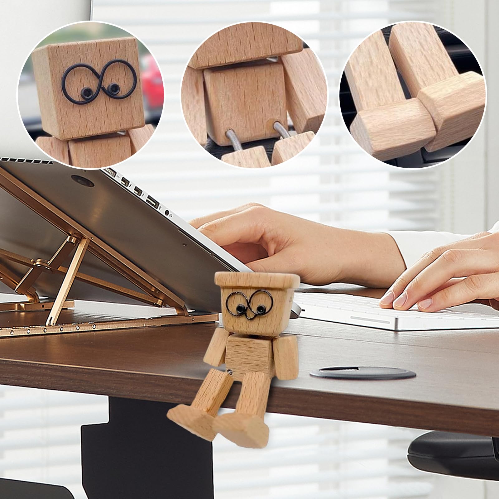 Figurine Homme En Bois Oscillante - Déco De Bureau Et Tableau De Bord Voiture - Ornement Créatif 8x5cm