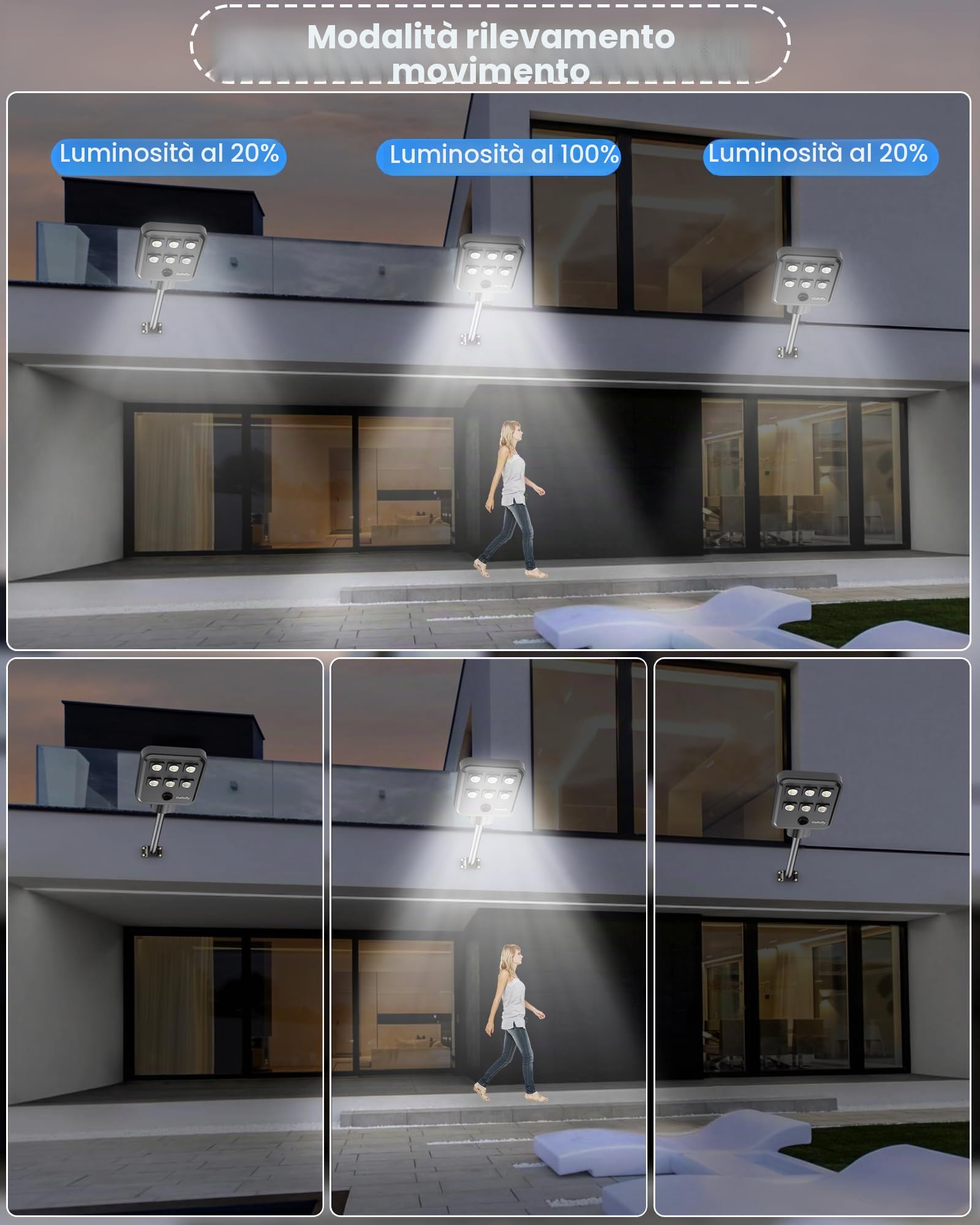 Gefolly G-5000W Lampione Solare Led Esterno con Telecomando, IP67 Impermeabile Lampioni Solari con Sensore di Movimento, 6500K Lampioni da Giardino Esterno per Garage Strada