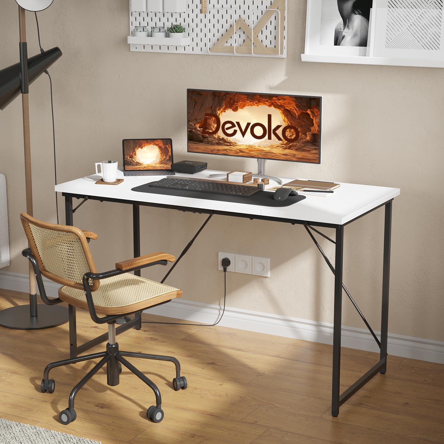 Devoko Escritorio pequeño para Ordenador, 100 x 50 x 73 cm Escritorio, Mesa de Oficina en casa, Escritorio para Ordenador portátil, Mesa de Diseño Industrial Blanco