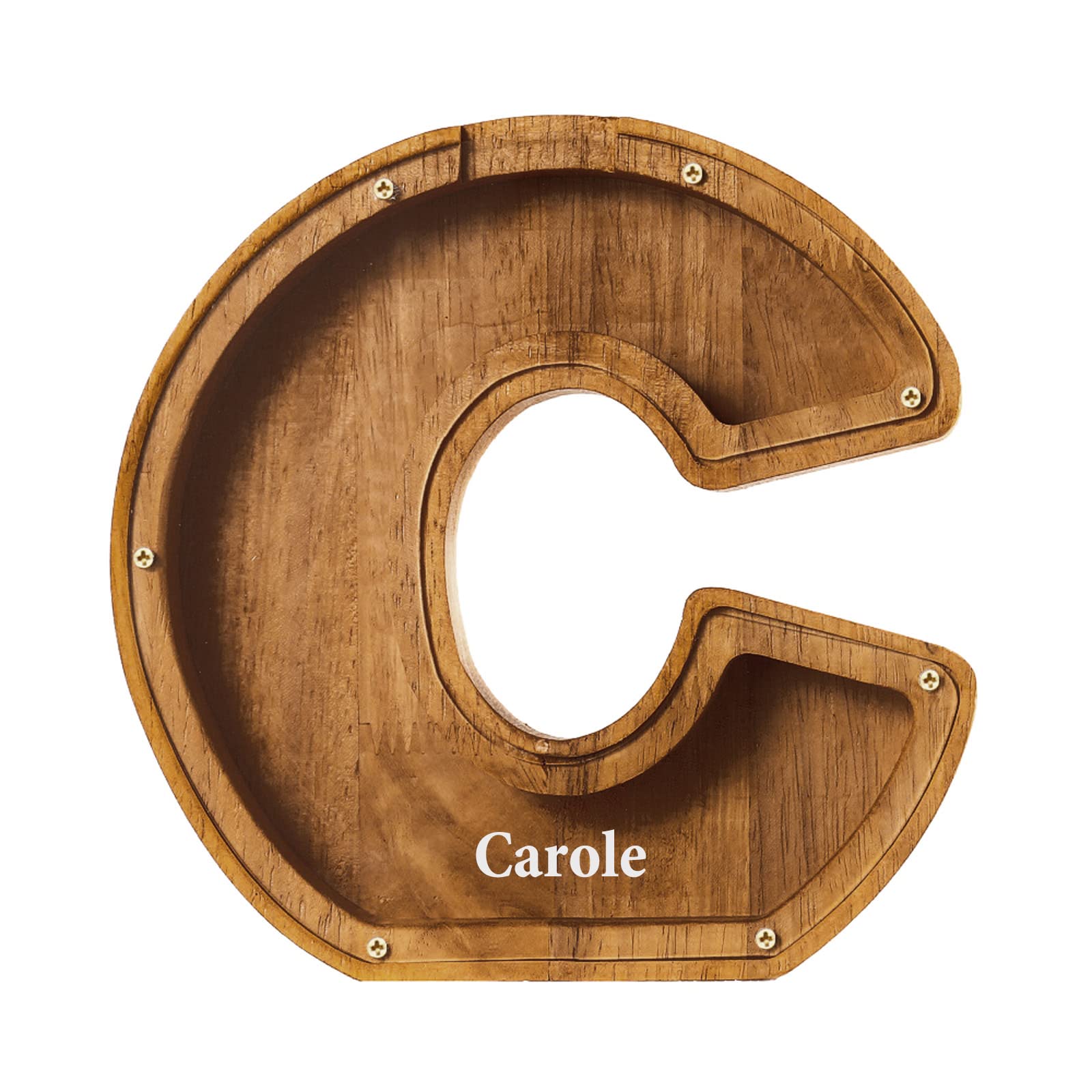 Wooden Piggy Bank for Boys and Girls, A-Z Letters Coin Bank Wooden Money Box Frame Wood Toys Modern Money Saving Bank Christmas Birthday Gift (C)