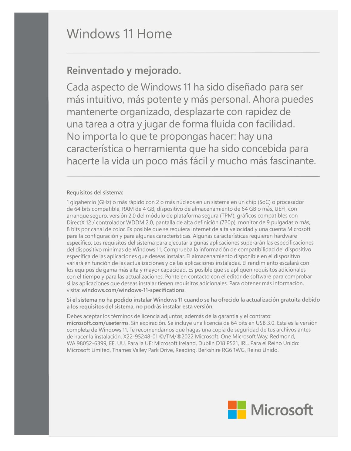 Microsoft Windows 11 Home FPP 64-bit Español 1 Licencia