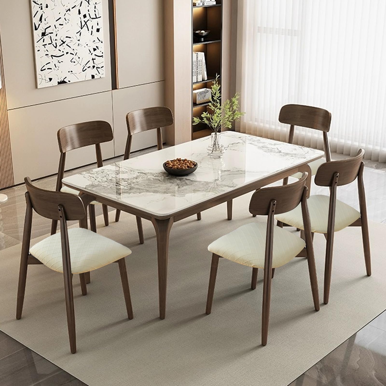 Lot de 6 housses de chaise imperméables pour salle à manger, extensibles, amovibles et lavables pour la maison, restaurant, banquet et cuisine (beige, taille S)