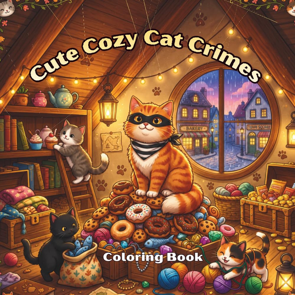 Cute Cozy Cat Crimes: A Whimsical Kawaii and Cottagecore Coloring Book of Mischievous Felines and Adorable Heists for Adults and Kids