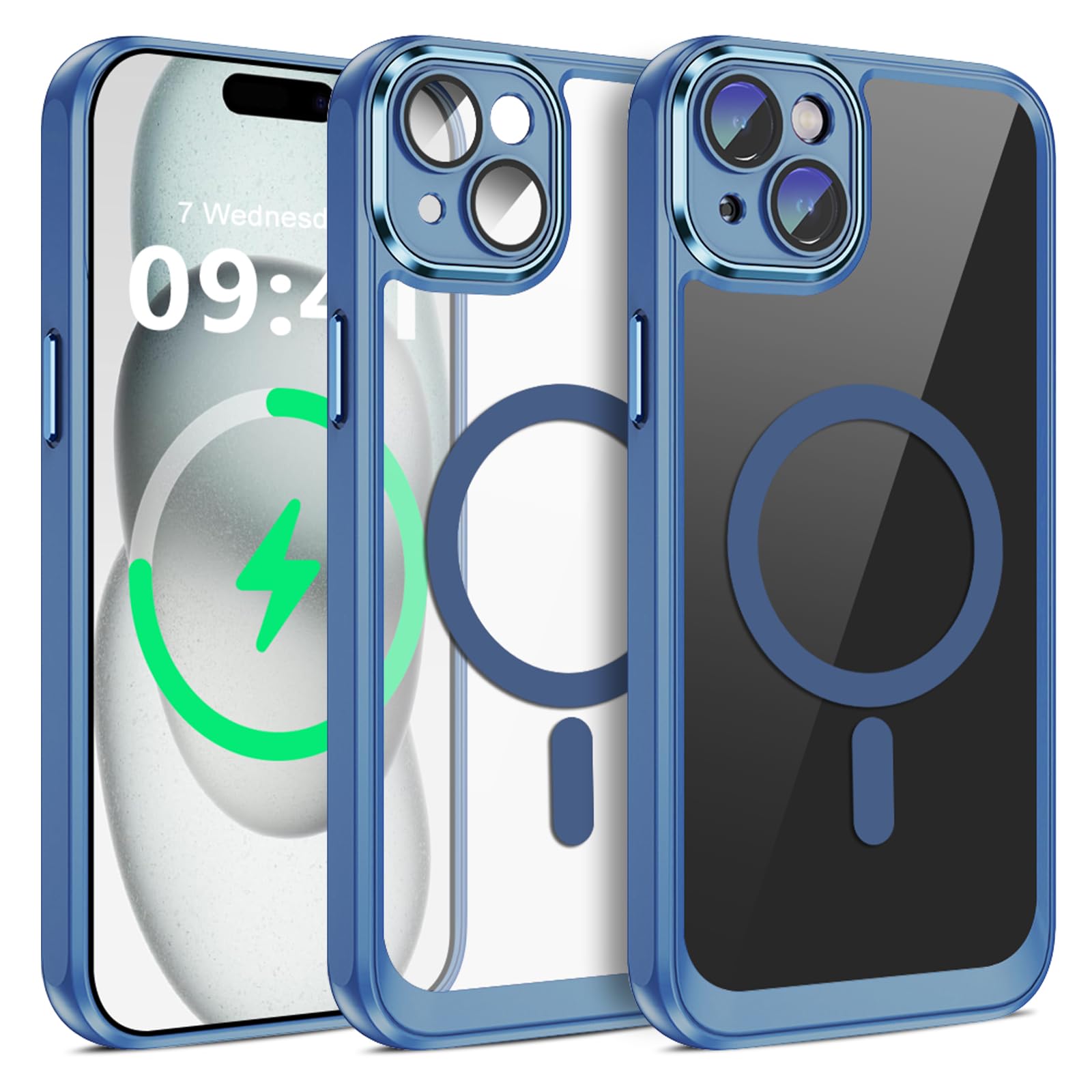 Cover per iPhone 15 Custodia con 2 Pezzi Vetro Temperato, Compatibile con Magsaf