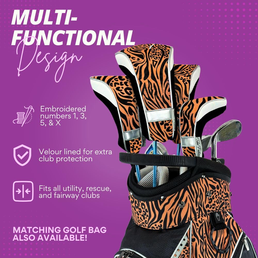 Taboo Fashion Golf Club Covers for Women - Numbered Golf Headcovers Set for Driver, Woods & Hybrid - Weather/Moisture Resistant Protection, Pack of 4