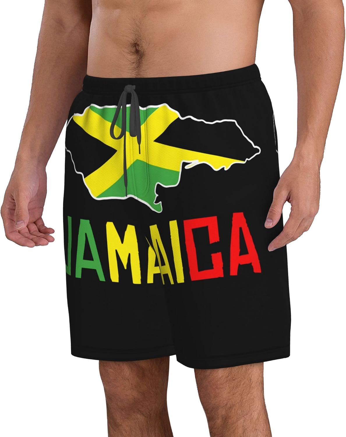 Jamaica Map Men's Swim Trunks Quick Dry Board Shorts Beach Swimsuit with Pockets Mesh Lining