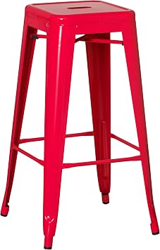 30-inch Backless Metal Bar Stool Stackable Heavy-Duty Counter-Height Chair for Home Bars Patios Kitchen Islands Cafes Restaurants Bistros and Dining Areas for Indoor & Outdoor Use, Red