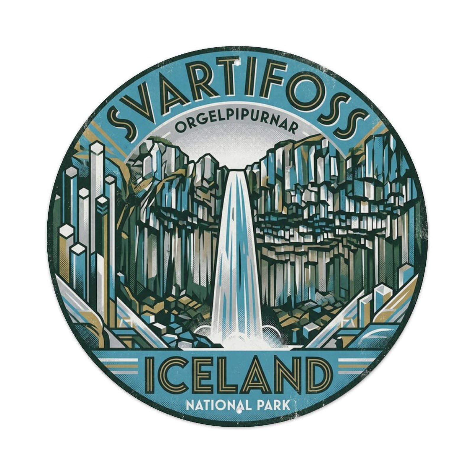 Svartifoss Basalt Waterfall Iceland Nordic Nature Black Metal Tin Sign