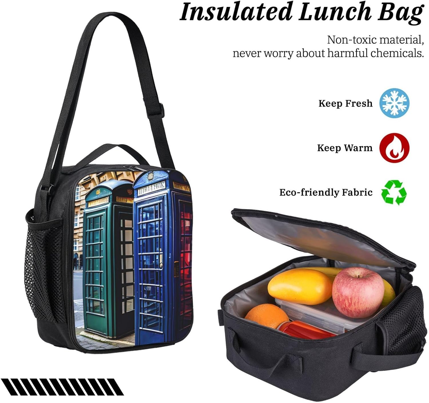 british phone booth print 3 Piece Backpack Bags with Lunch Box Pencil Case Set for Travel Work Camping Unisex