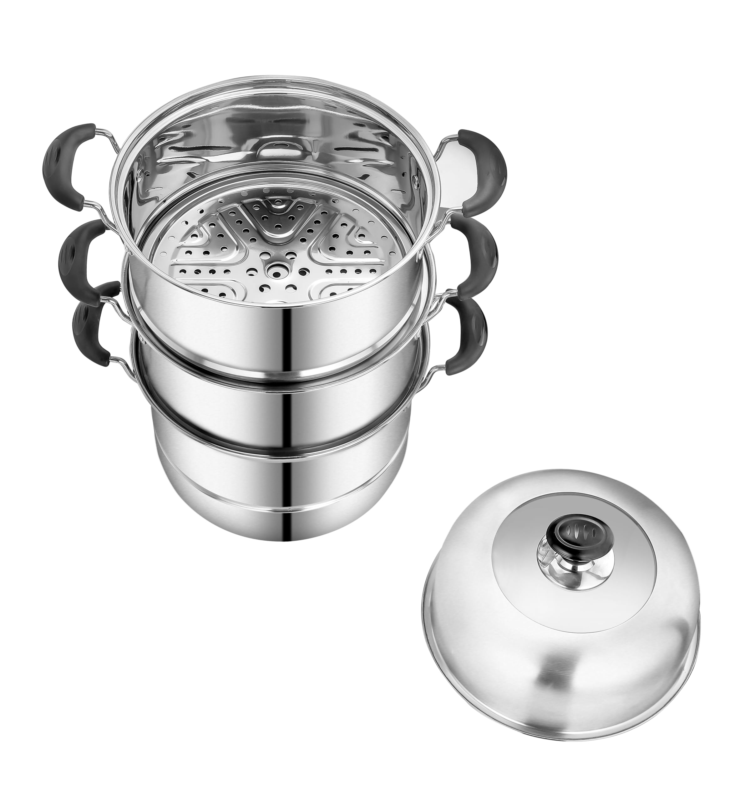 Blend ART 28cm Commercial 3-Tier Induction Compatible Momo Steamer β Stainless Steel Cooking Steamer Pot for Vegetables, Dumplings, Momos | Easy to Clean, 13.5L Total Capacity 1