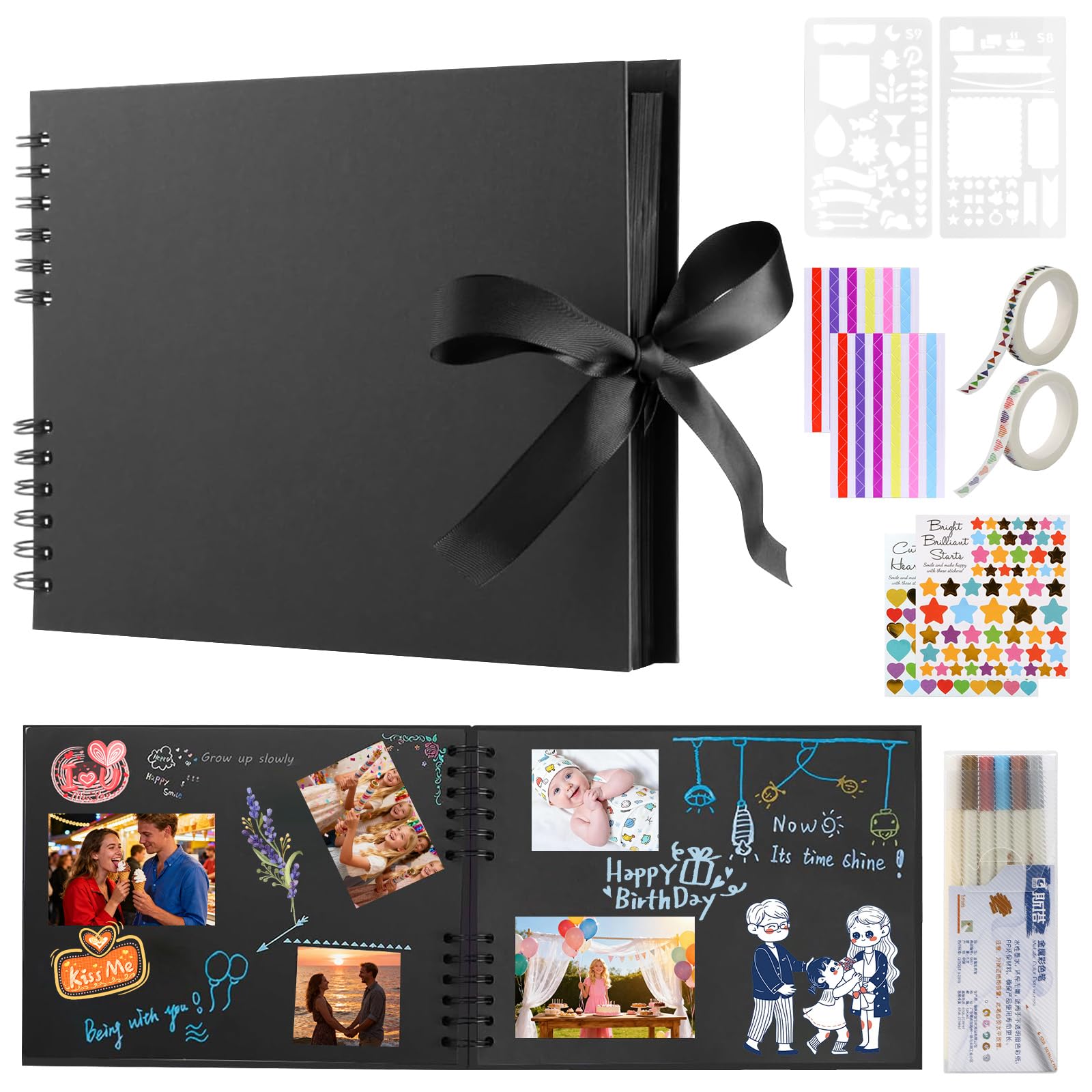 URbazaar Scrapbook Photo Album With 6 Pcs Markers and 8 Pcs Stickers