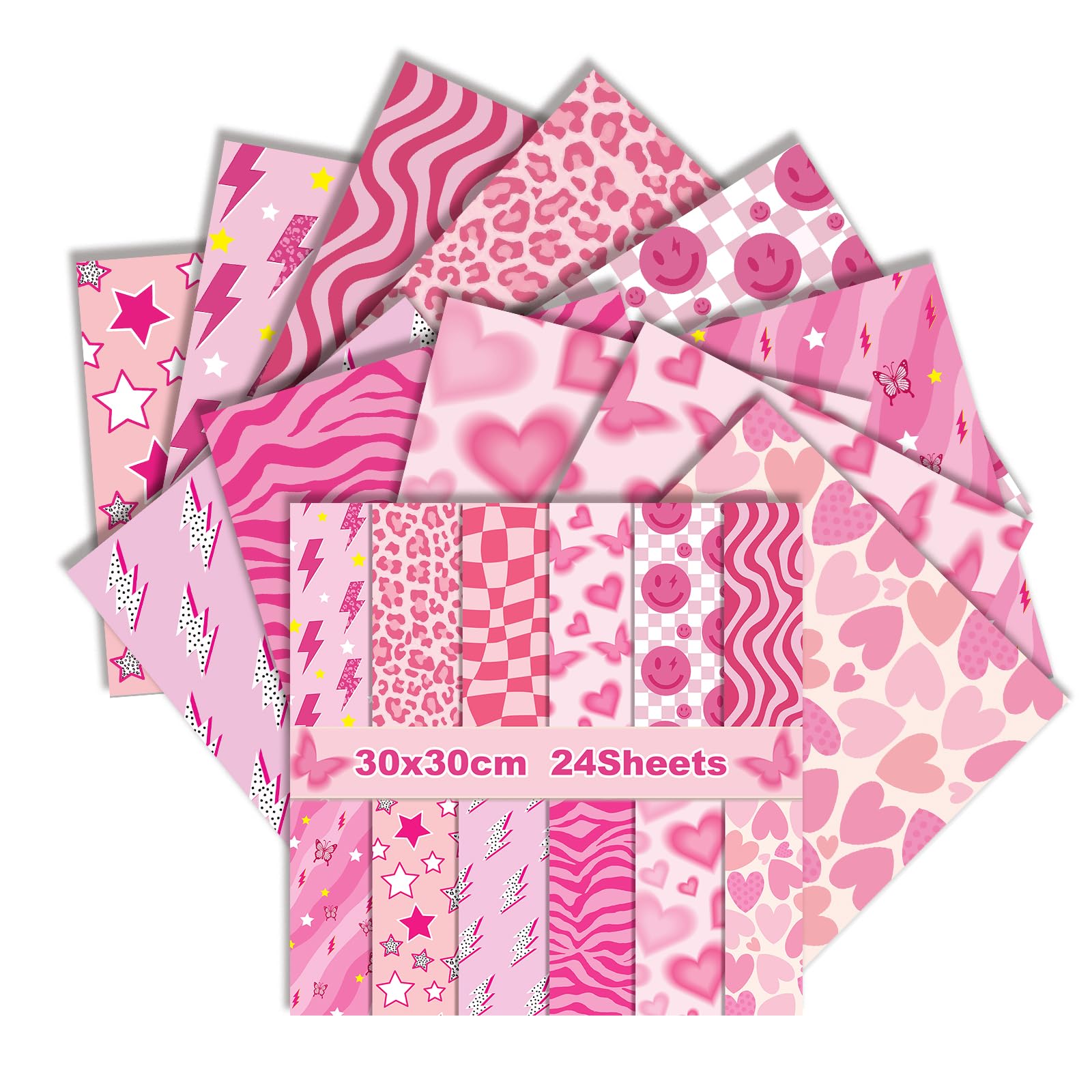 24 Sheet Scrapbook Paper, 12x12 Inch Double Sided Boho Print (A)
