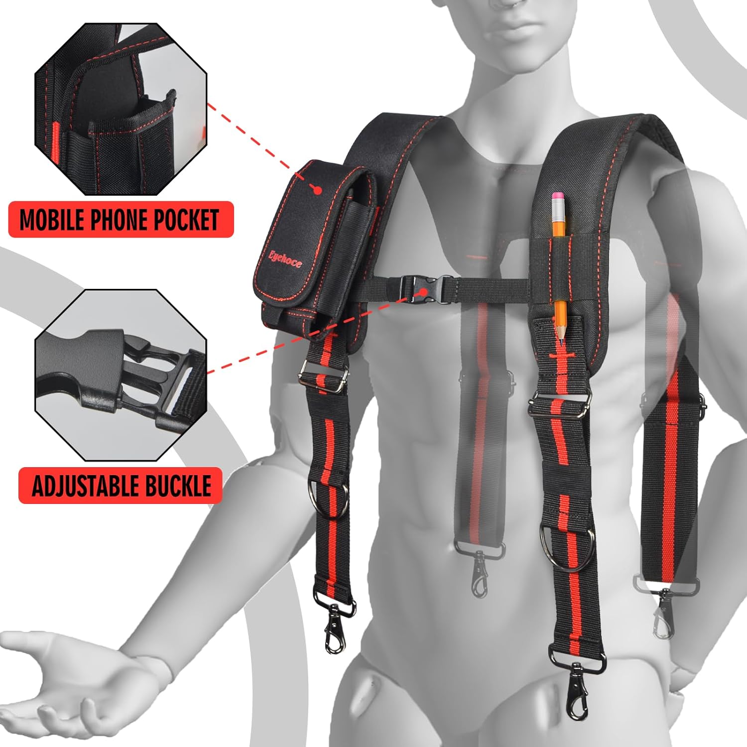 Heavy Duty Tool Belt Suspenders – Adjustable X-Back Padded Shoulder Harness with Universal Hooks – Tactical Work Suspenders for Electricians, Carpenters, Construction - Image 4
