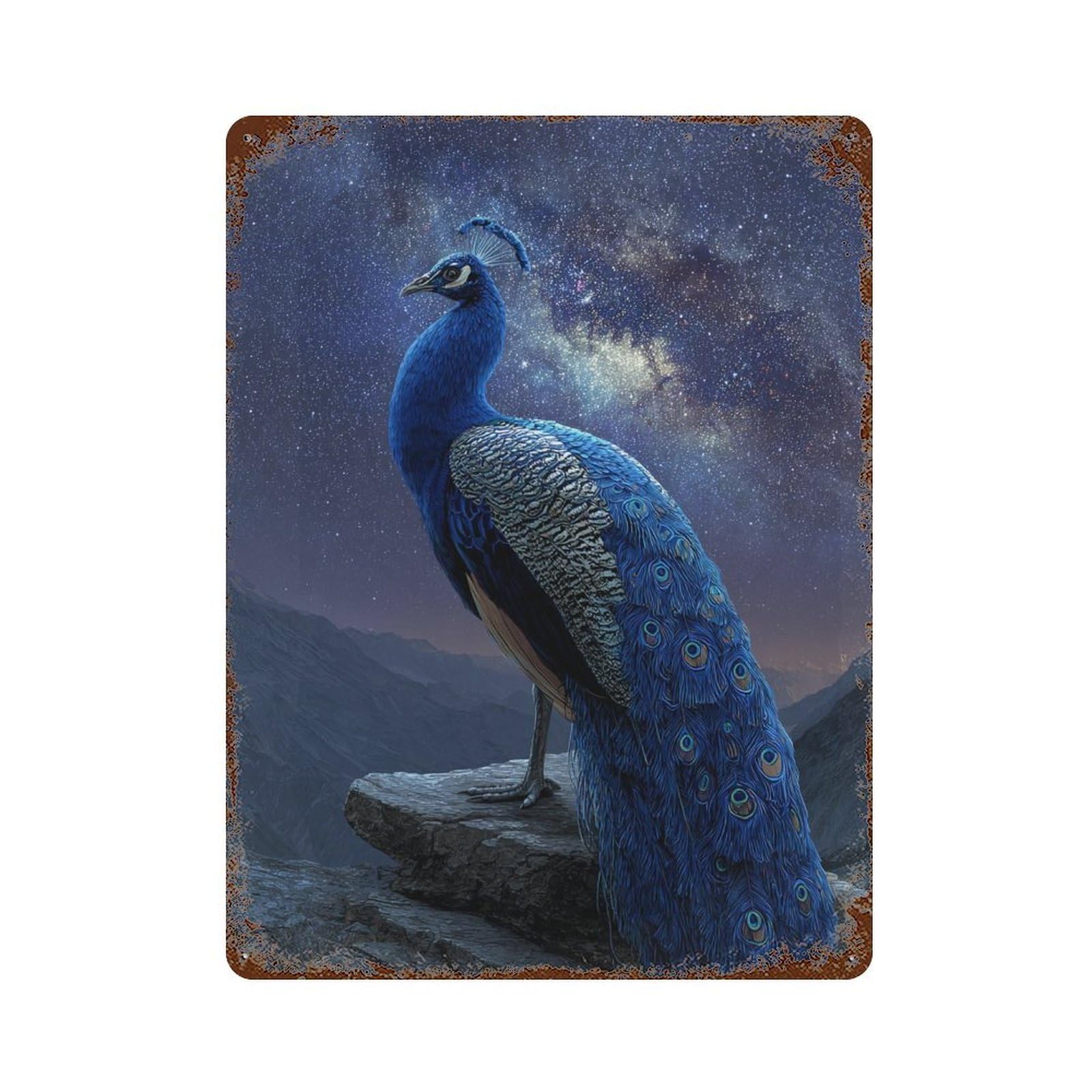 Galactic Peacock Majesty -1 15.7"x11.8" Weathered Tin Sign, Shabby Chic Decor for Farmhouse, Kitchen And Entryway Decor