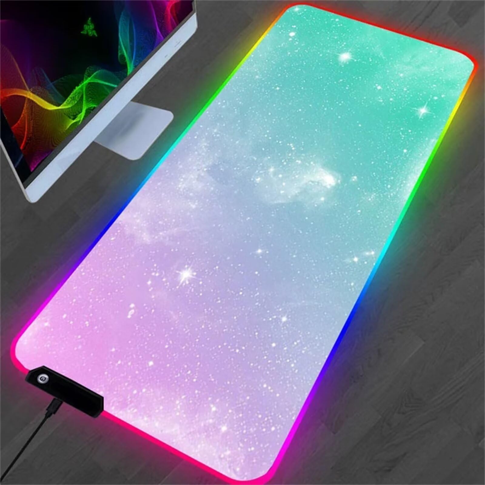 Tappetino per Mouse RGB XXL Grande Tappetino per Mouse da Gioco LED Cielo Stellato 900x400x4mm con 14 Modalità di Illuminazione e Base in Gomma Antiscivolo per Giochi Lavoro e Studio
