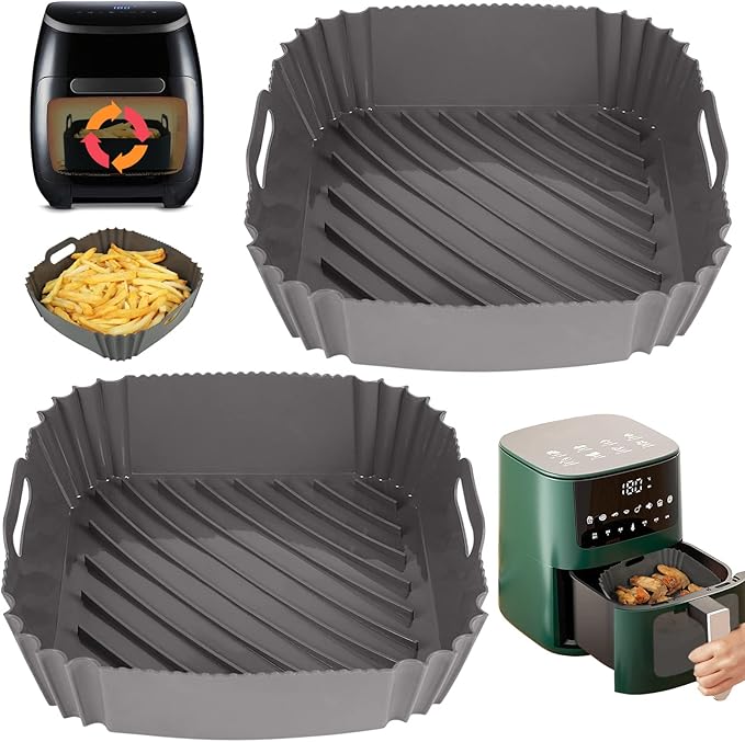 YQL Silicone Air Fryer Liner, 2pcs 8 inch Square Air Fryer Liners