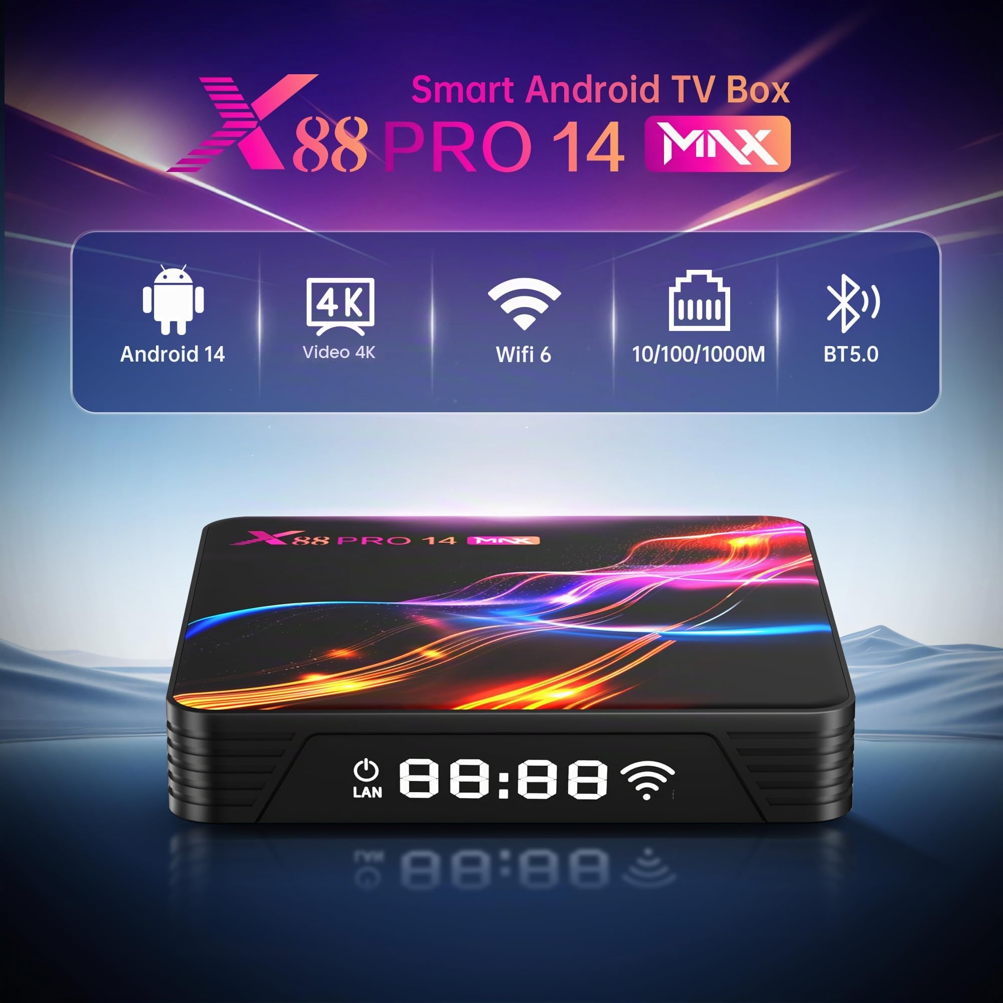 GREVA 8K Android 14.0 TV Box 2026, 8K Android Box 4 GB RAM 64 GB ROM Smart TV Box RK3528 unterstützt Chipsatz 2,4 GHz/5,0 GHz Dual WiFi6 HDR10 BT5.0 USB3.0 Ethernet LAN 3D HD Internet TV Box Bluetooth